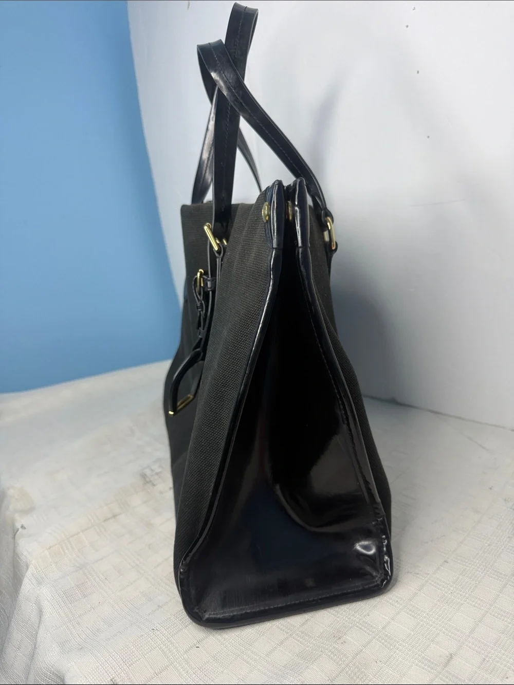 Classic Black Canvas Tote Bag with Leather Handles